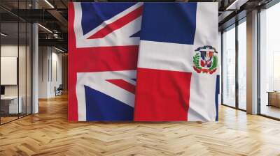 Flags of United Kingdom and the Dominican Republic. Linen flags close-up. Flag made of canvas. Santo Domingo. Great Britain. UK flag. State national symbols. 3d illustration. Wall mural