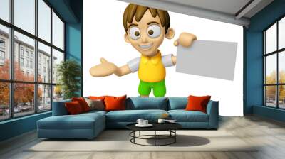 3D Child Mascot is holding a business card. Work and Job Character Design Series 2. Wall mural