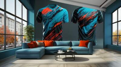 A 3D jersey with a dazzling color combination of neon blue and fiery orange stands boldly Wall mural