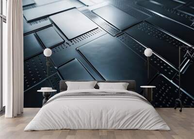 A close-up view of glossy, rectangular panels with a sleek, modern design. Wall mural