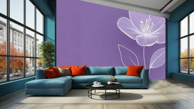 A minimalist illustration of a flower on a purple background. Wall mural