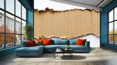 A piece of torn corrugated cardboard with visible texture and layers. Wall mural