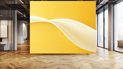 A smooth, flowing white wave on a vibrant yellow background, creating a modern and clean design. Wall mural