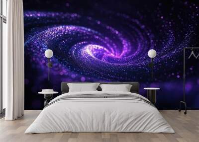 A swirling galaxy of purple and blue particles creating a cosmic effect. Wall mural