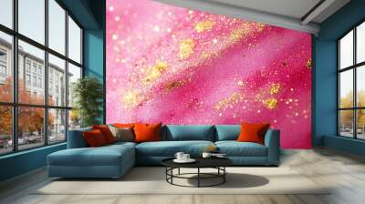 A vibrant pink background with golden glitter accents, creating a festive and artistic feel. Wall mural