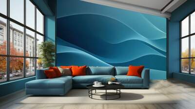 Soft, flowing abstract waves in shades of blue creating a calming visual effect. Wall mural