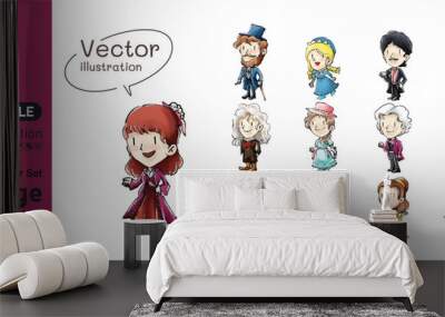 Children cartoon character set bundle vector illustration chalk style Wall mural