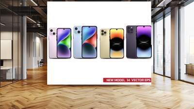 new black model phone realistic vector illustration mock up, 3d graphic view Mock up of popular phone generation in fourteen gen, realistic vector illustration for presentation Wall mural