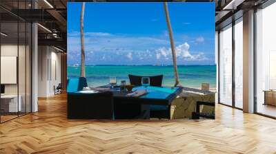 Lunch in front of turquoise caribbean sea, bavaro beach, Punta cana, Dominican Republic Wall mural