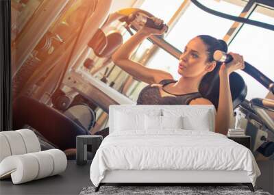 Beautiful fitness girl working out on exercise machine at gym Wall mural