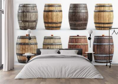 Classic Wooden Oak Barrels for Wine and Whiskey Storage Wall mural