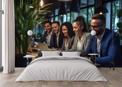 Group of business people sitting in a row and working at office. Wall mural