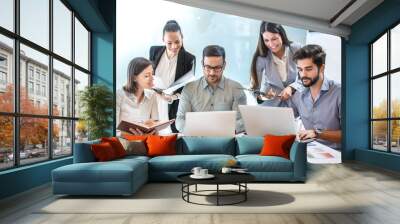 Group of business people working together in office Wall mural