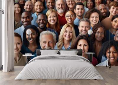 Group of happy multiethnic and multi aged people smiling to camera. Wall mural