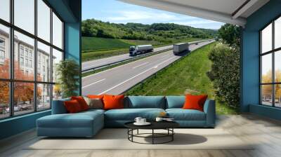 Isothermal Tank truck driving on highway. Oil and Gas. Transportation and Logistics.  Wall mural