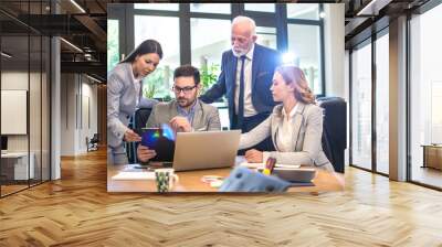 Multi-aged business people on a meeting in office Wall mural