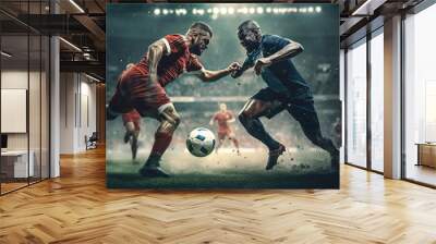 professional football players in action on stadium. Wall mural