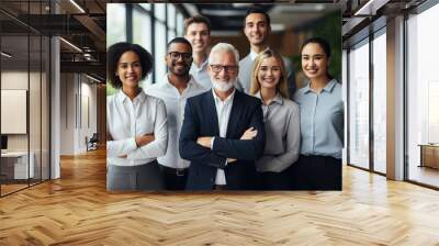 Successful multiethnic and multi-generation group of business people looking at camera. Diverse group of people team standing with crossed arms in the office. Wall mural