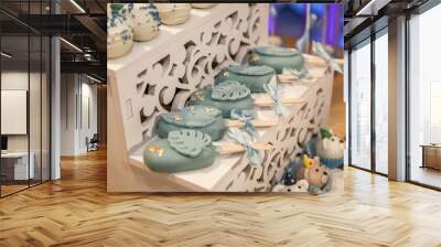 Sweet table and delicious cakes for party decoration. Food decoration on birtday event. Cake decoration.
 Wall mural