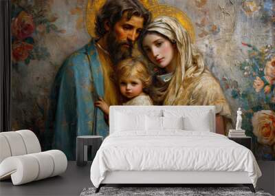 The Blessed Trio- Holy Family in Religious Serenity Wall mural