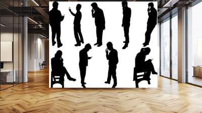 people silhouettes with phone - vector Wall mural