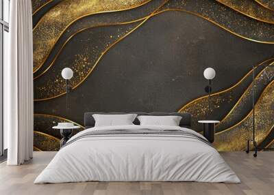 Abstract Black and Gold Glitter Waves Background Wall mural