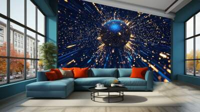 Abstract Blue and Gold Sphere with Bokeh Lights Wall mural