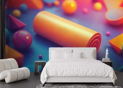 Abstract  D Shapes with Vibrant Colors and Glitter Wall mural