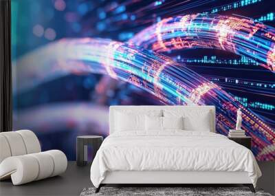 Abstract Digital Data Flow Background   Futuristic Technology Concept Wall mural