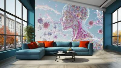 Abstract Human Body with Virus Cells and Network Connections Wall mural