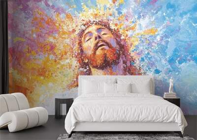 Abstract Painting of Jesus Christ with Light and Colors Wall mural