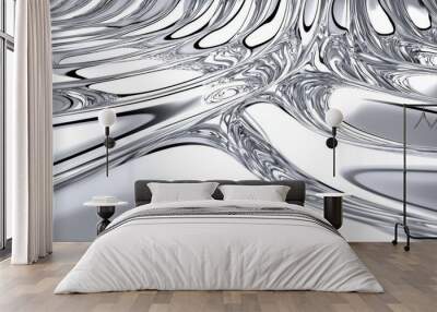 Abstract Silver Liquid Metal Waves Texture Background Wall mural