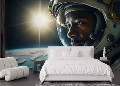 Astronaut Gazing at Earth from Space. Wall mural