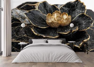 Black and Gold Flower with Marble Texture  Elegant Floral Design  Luxury Decoration Wall mural