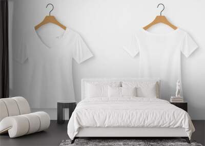 Blank White V Neck T Shirt Mockup on Hanger Wall mural