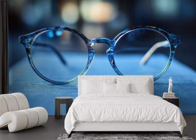 Blue Glasses on a Paper. Wall mural