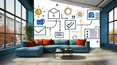 Business Process Flowchart with Check Mark  Email  and Sun Icons Wall mural