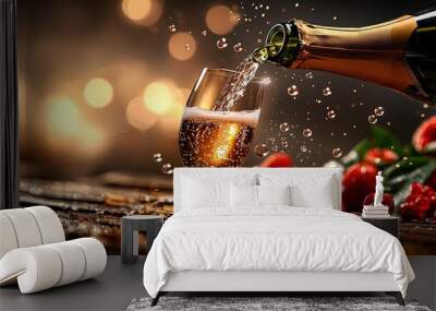 Champagne Pour  Sparkling Wine  Celebration  Bubbles  Glass  Festive  Holiday  Golden  Toa Wall mural