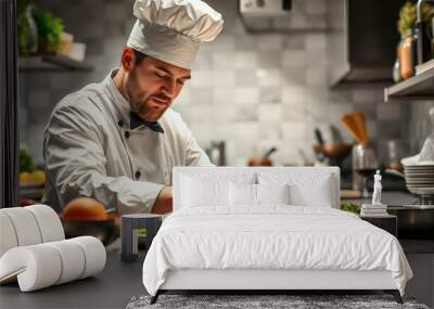 Chef Finishing a Dish in the Kitchen. Wall mural