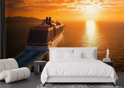 Cruise Ship Sailing at Sunset with Golden Reflections Wall mural