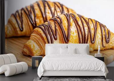 Delicious Chocolate Croissants on Wooden Cutting Board Wall mural