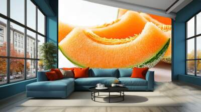 Fresh Slices of Cantaloupe Melon on White Background Wall mural