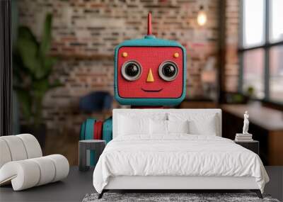 Friendly Robot Toy in a Modern Loft Interior Wall mural