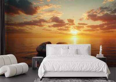 Futuristic Boat at Sunset on Calm Ocean Water Wall mural