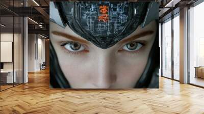 Futuristic Cyborg Woman with Glowing Head Display   AI  Technology  Sci Fi Wall mural