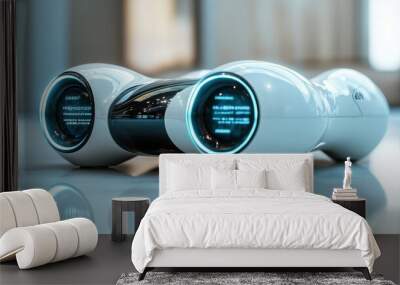 Futuristic Technology   White Robot with Blue Lights   Sci Fi Gadget Concept Wall mural