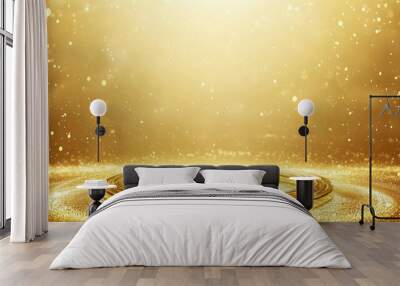 Gold Glitter Podium With Bokeh Background Wall mural