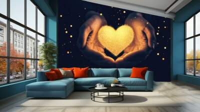 Hands Holding Glowing Heart Shape with Glitter Wall mural