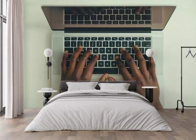 Hands Typing on Laptop Keyboard. Wall mural