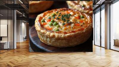 Homemade Chicken Pot Pie with Vegetables and Thyme on Wooden Board Wall mural